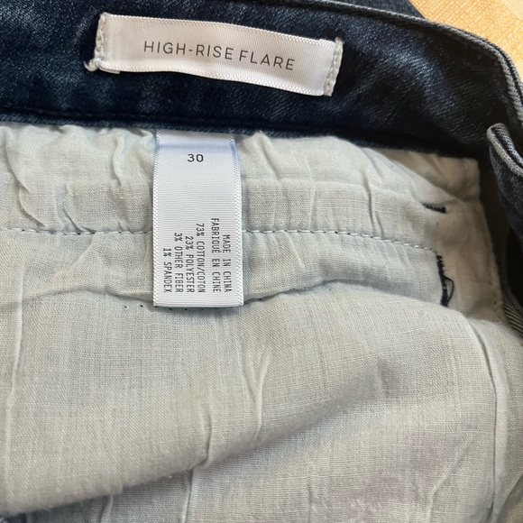 Leith Blue High Rise Flare Jeans with Distressed Details and Whiskering - Picture 5 of 5